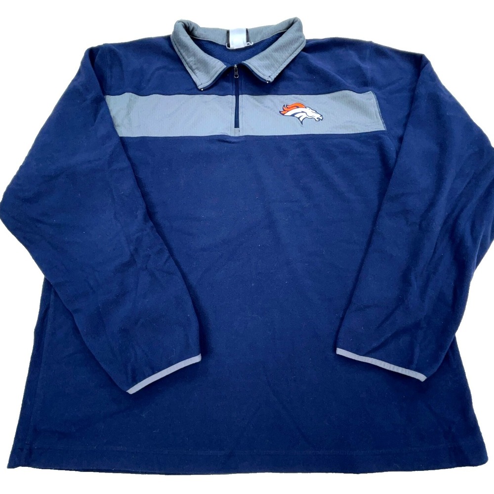 Denver Broncos Sweater Men XL Blue Gray Fleece‎ Pullover Sweatshirt Quarter Zip